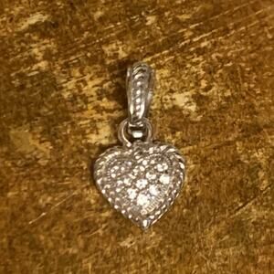 Judith Ripka Pendant/Enhancer Sterling Silver Heart Shaped w/ Cz Center Roping